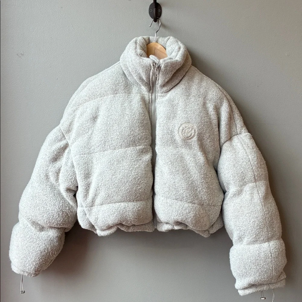 House of CB Pascal Opal Open Knit C Shape Puffer Crop Jacket , XS - Picture 2 of 8